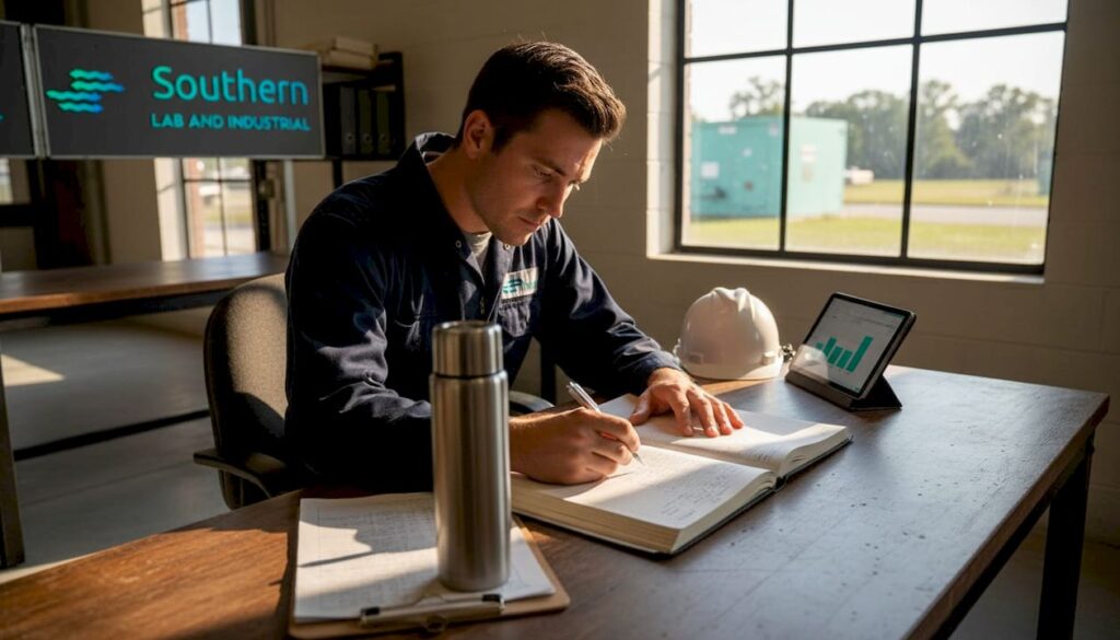 Facility engineer updates nitrogen generator logbook