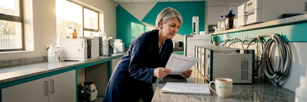 Lab manager reviewing gas generator alternatives