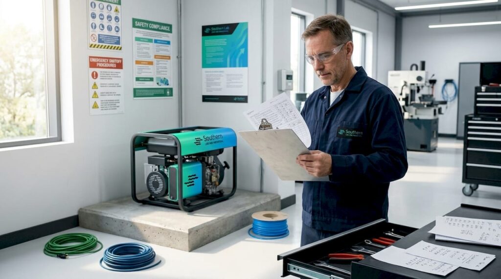 Engineer reviewing hydrogen generator installation
