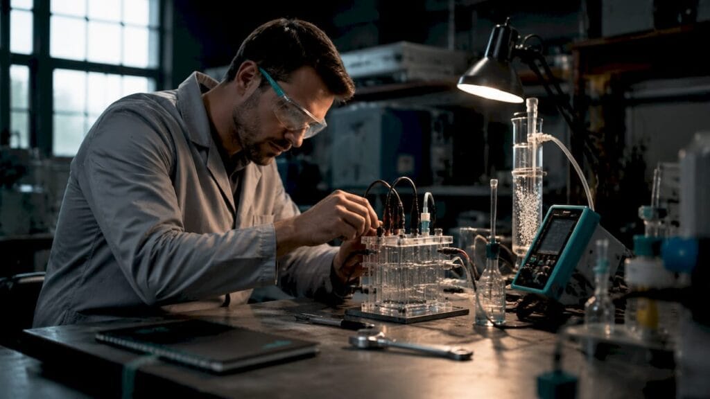 Engineer adjusting electrochemical gas generation cell