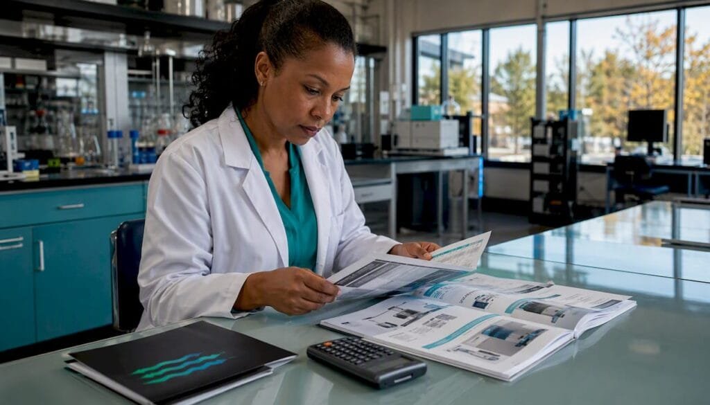 Lab manager reviewing SLI product documents